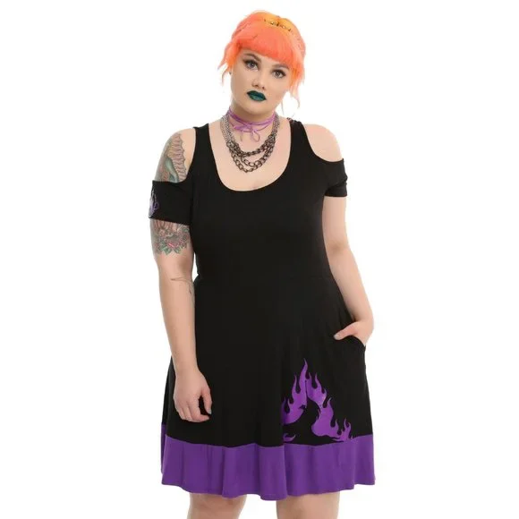 Disney | Dresses | Nwt Hot Topic Disney Maleficent Sexy Cold Shoulder Purple  Black Goth Dress 2x | Poshmark